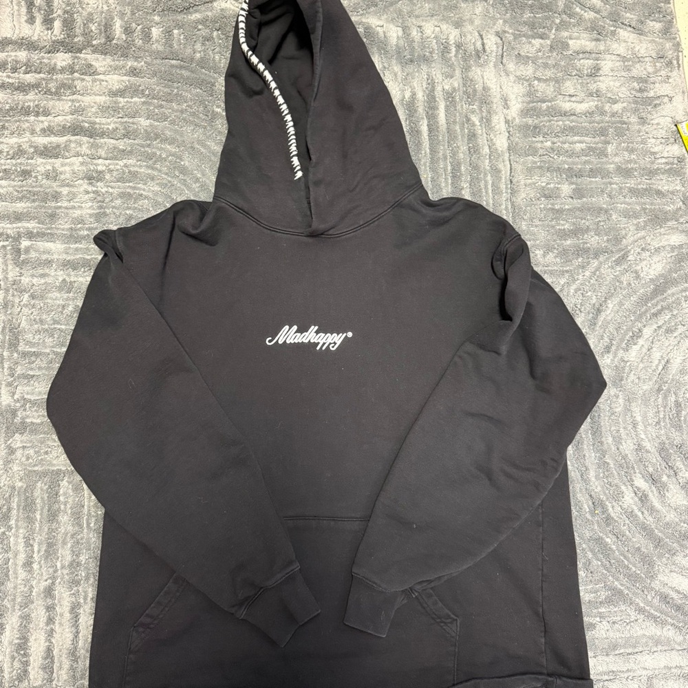 Women’s Sz XL Heavyweight Madhappy Black and White Signature Logo Hoodie Preppy - Picture 3 of 9